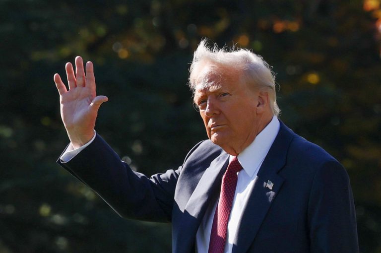 U.S. President Donald Trump departs the White House in Washington